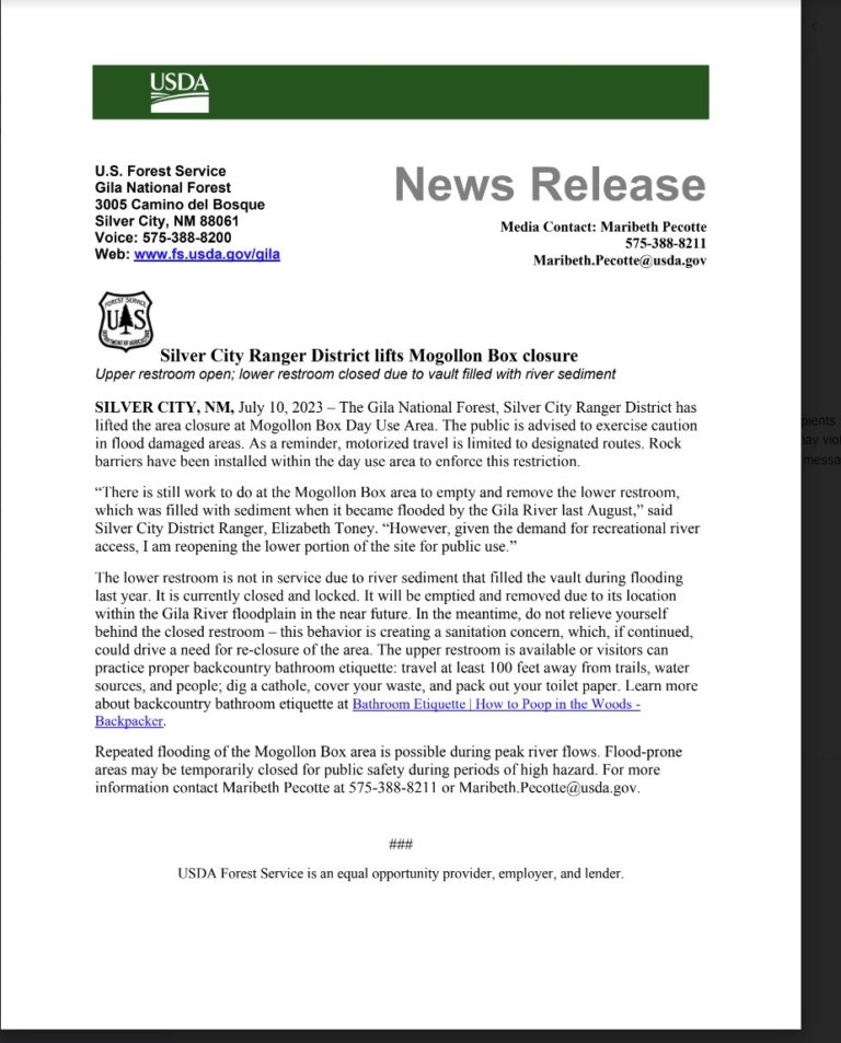 Silver City Ranger District lifts Mogollon Box closure