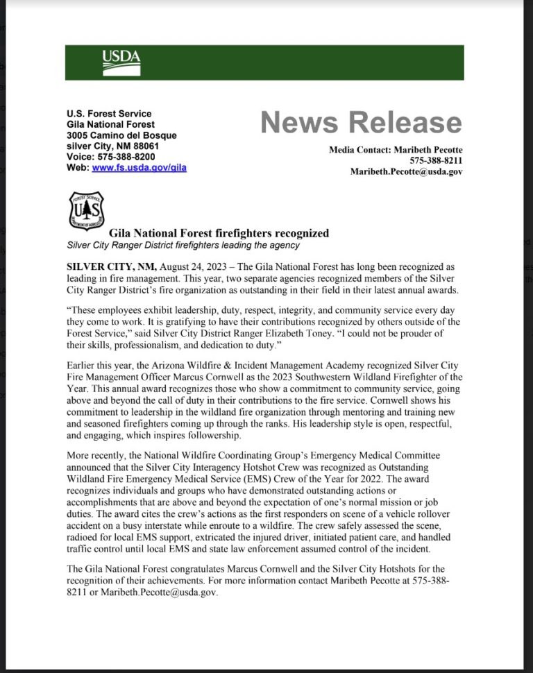 Gila National Forest firefighters recognized