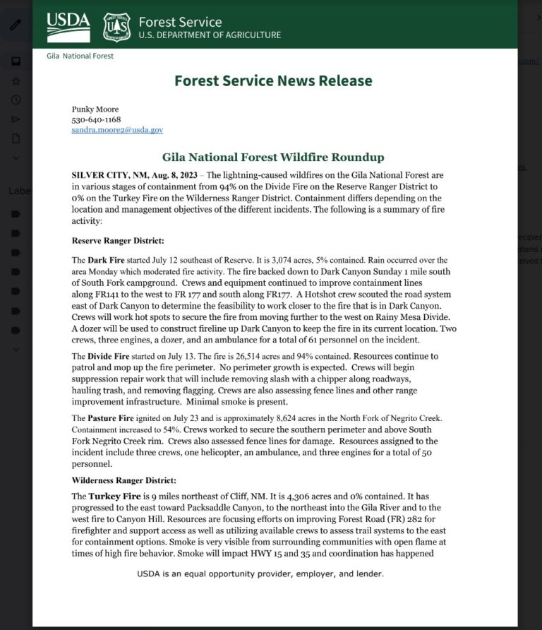 Gila National Forest Wildfire Roundup