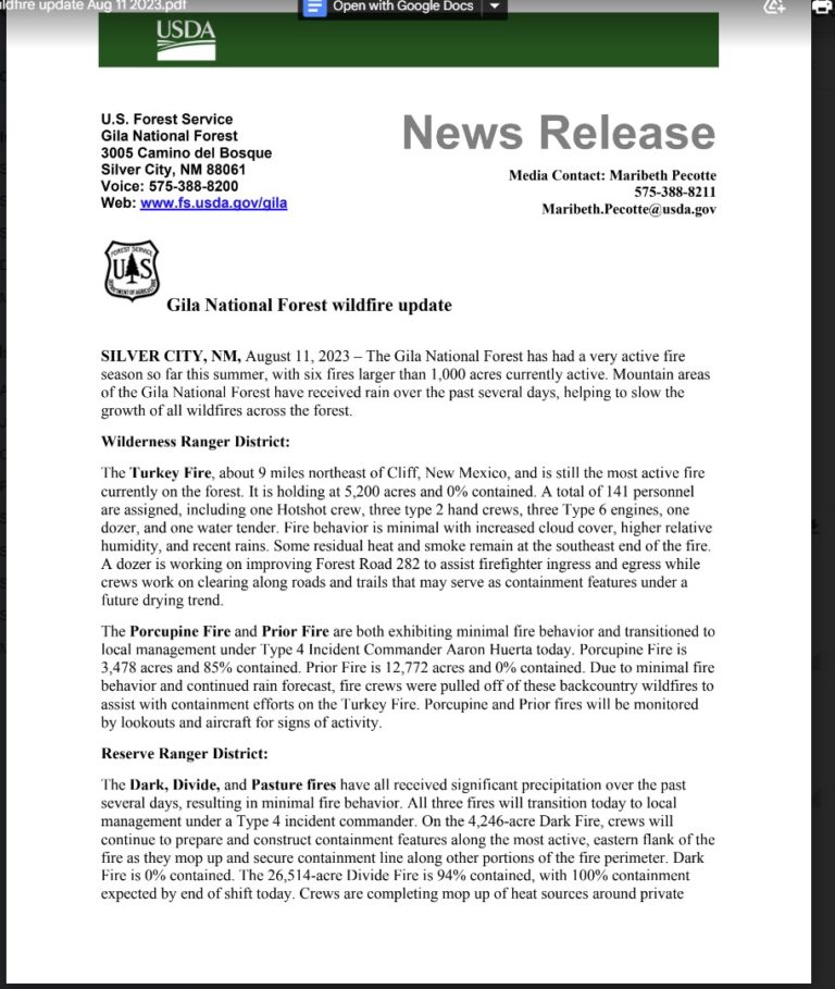 Gila National Forest wildfire update
