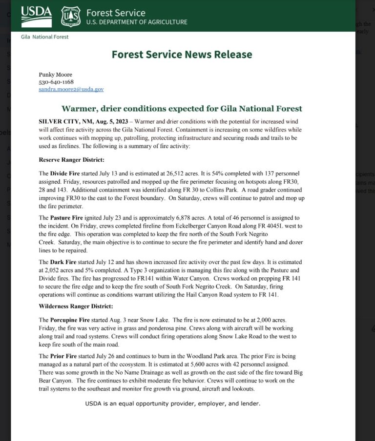 Warmer, drier conditions expected for Gila National Forest