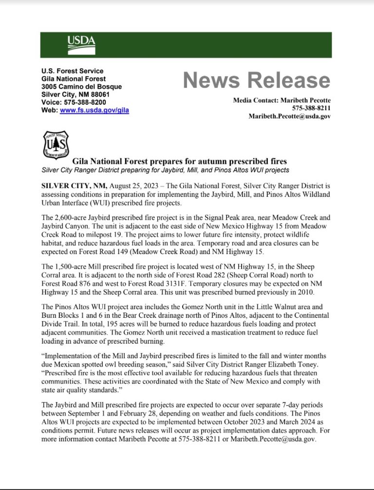 Gila National Forest prepares for autumn prescribed fires