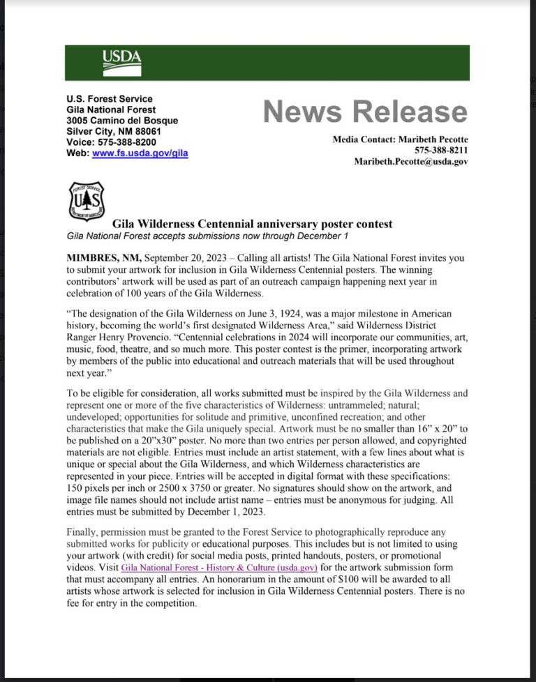 Gila Wilderness Centennial anniversary poster contest