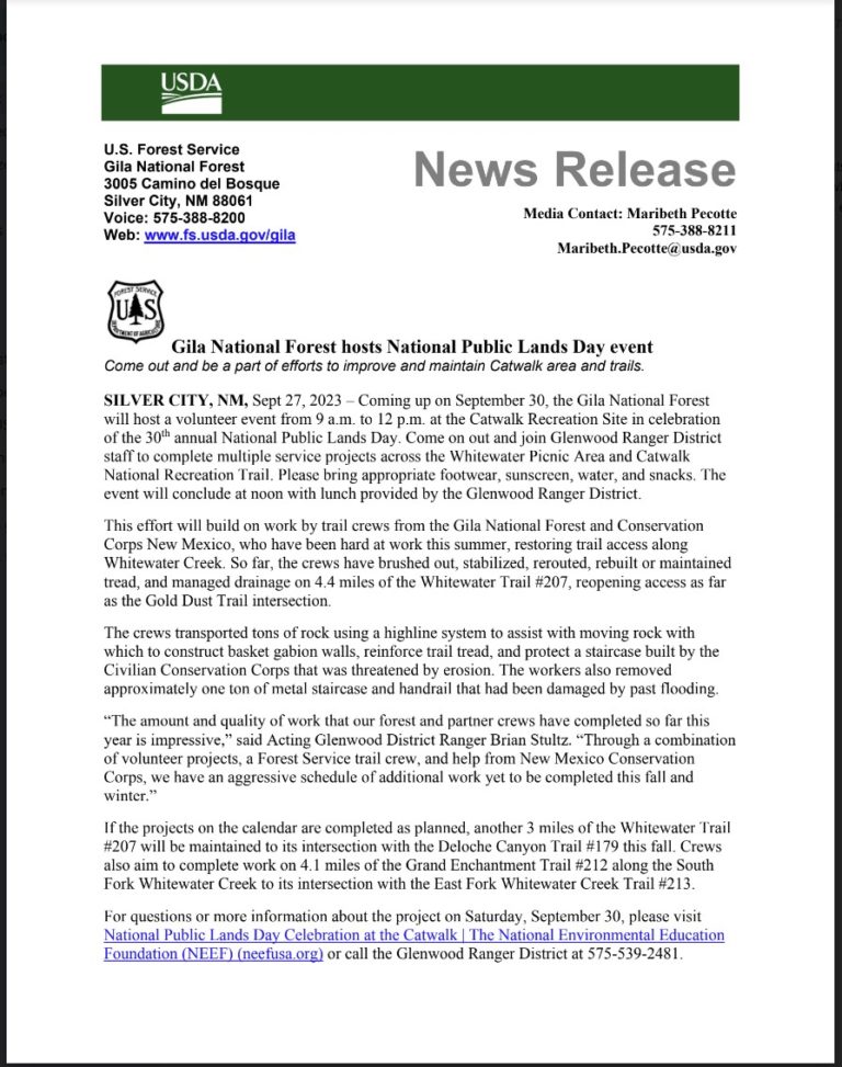 Gila National Forest hosts National Public Lands Day event
