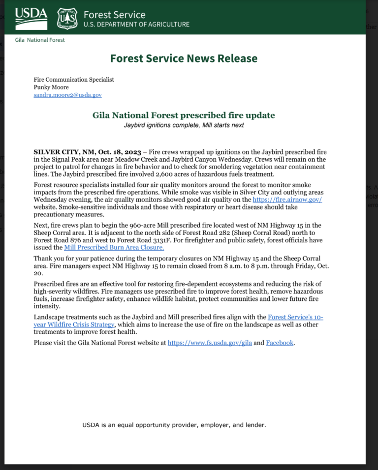 Gila National Forest prescribed fire update