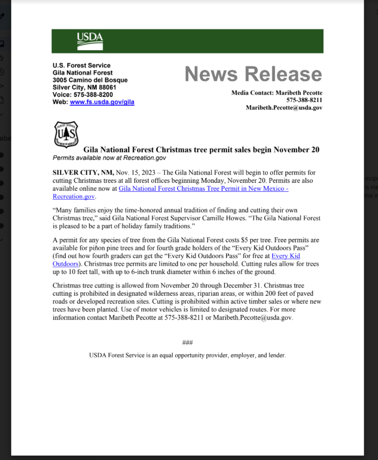 Gila National Forest Christmas tree permit sales begin November 20
