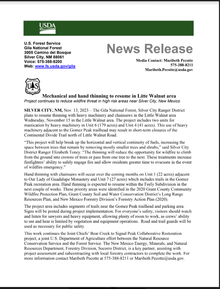 Mechanical and hand thinning to resume in Little Walnut area