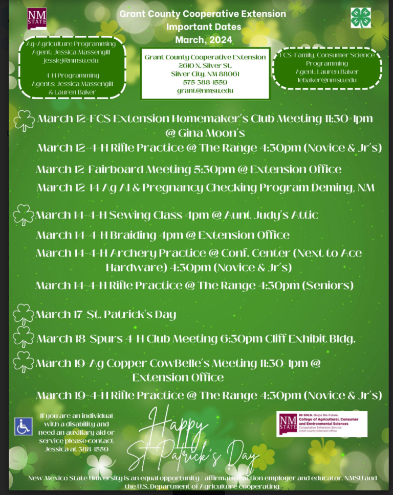 Grant County Cooperative Extension Important Dates