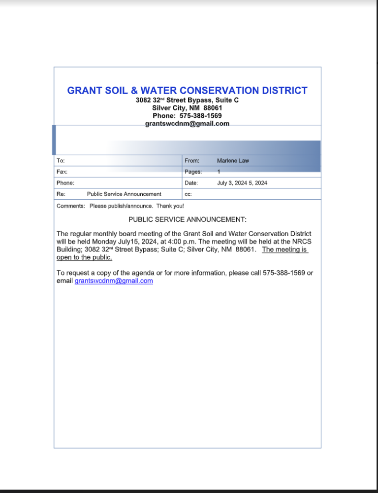 GRANT SOIL & WATER CONSERVATION DISTRICT MEETING