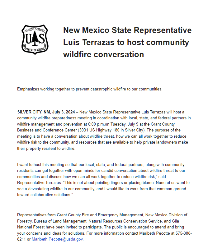 New Mexico State Representative Luis Terrazas to host community wildfire conversation