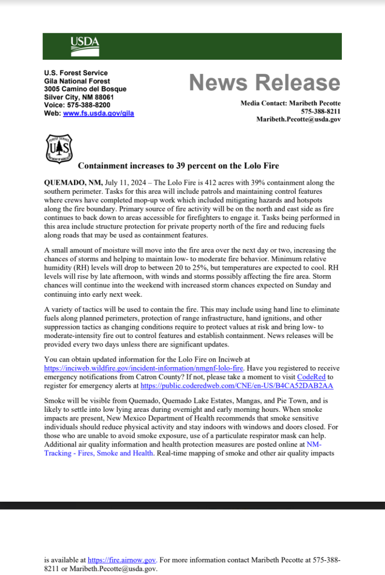 Containment increases to 39 percent on the Lolo Fire
