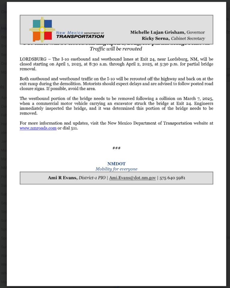 I-10 lanes Closure
