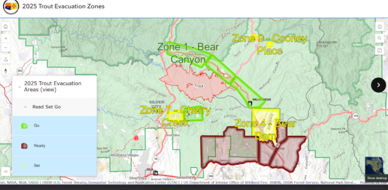 Trout Fire Evacuation Zones & Smoke Outlook
