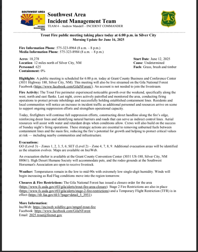 Trout Wildfire Updates: June 16th, 2025
