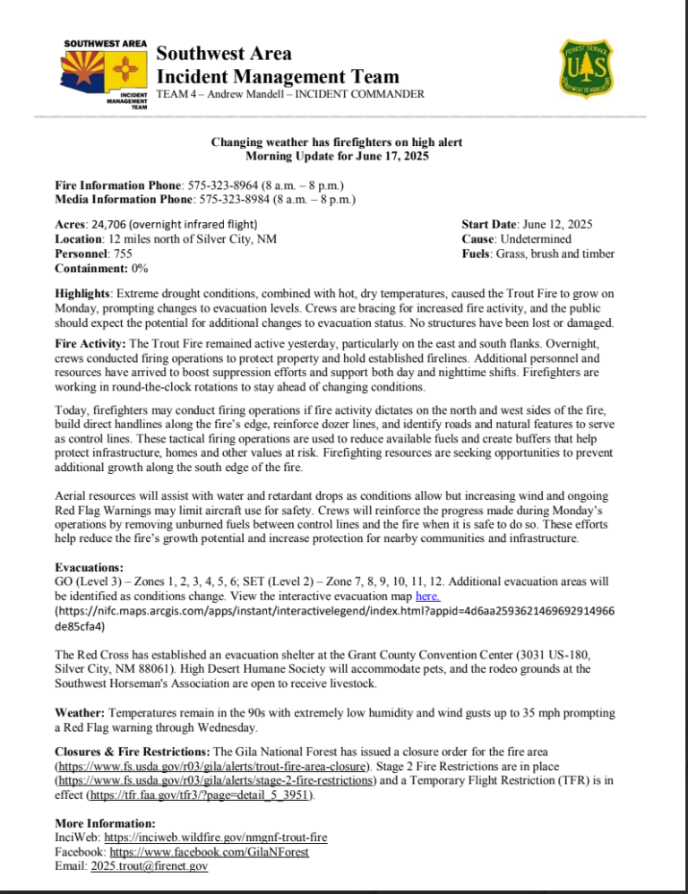 Trout Fire Update