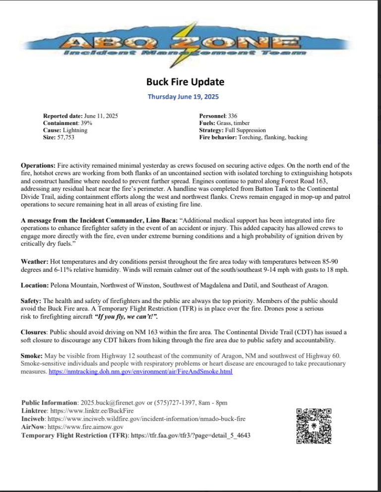 Buck Fire Update: June 19th, 2025