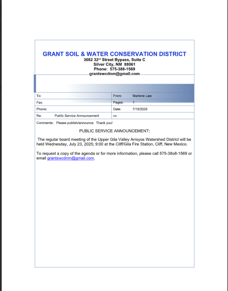Upper Gila Valley Arroyos Watershed District Meeting