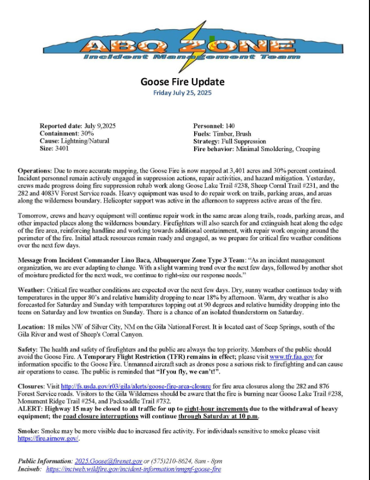 Goos Fire Update: Friday, July 25th, 2025