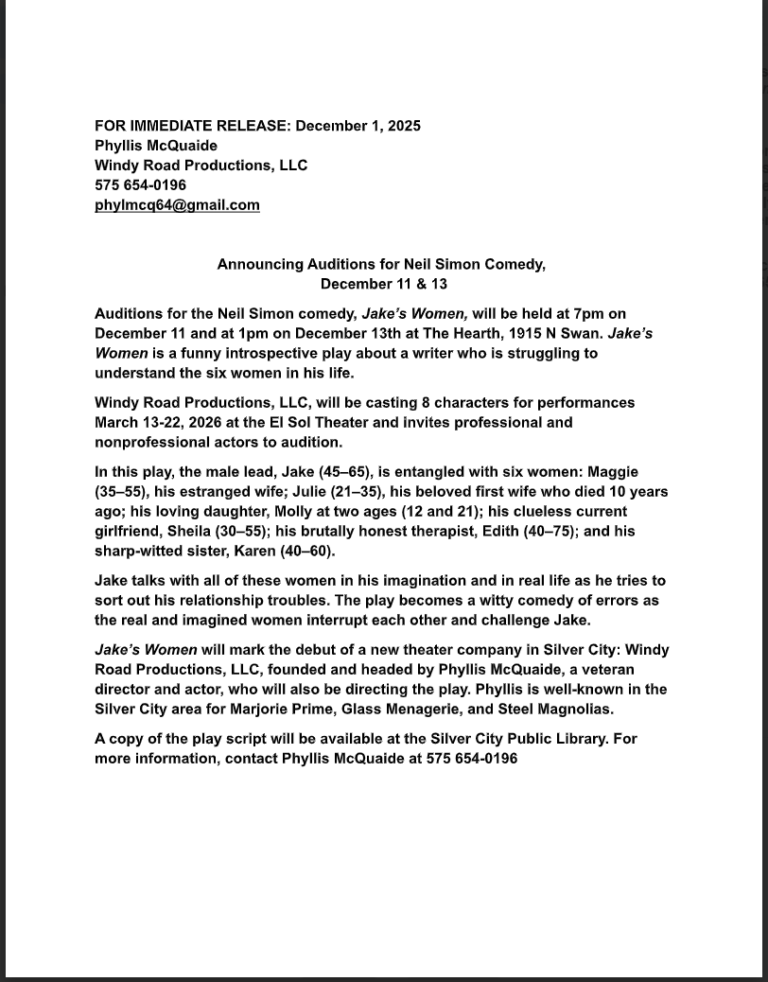 Auditions for Neil Simon Comedy