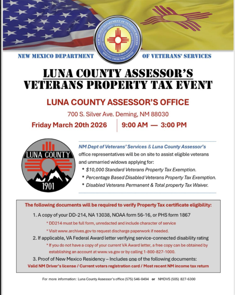 Luna County Assessor’s Veterans Property Tax Event