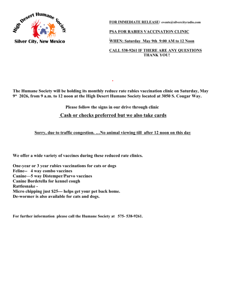 Silver City High Desert Humane Society Shot Clinic