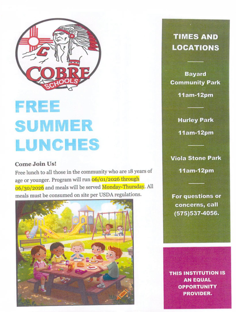 Cobre Consolidated School Summer Lunches